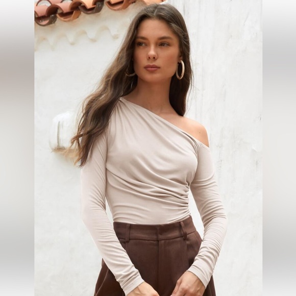 SHEIN Tops - 🌟2/$20🌟 Beige Off the Shoulder Long Sleeve Shirt NWOT